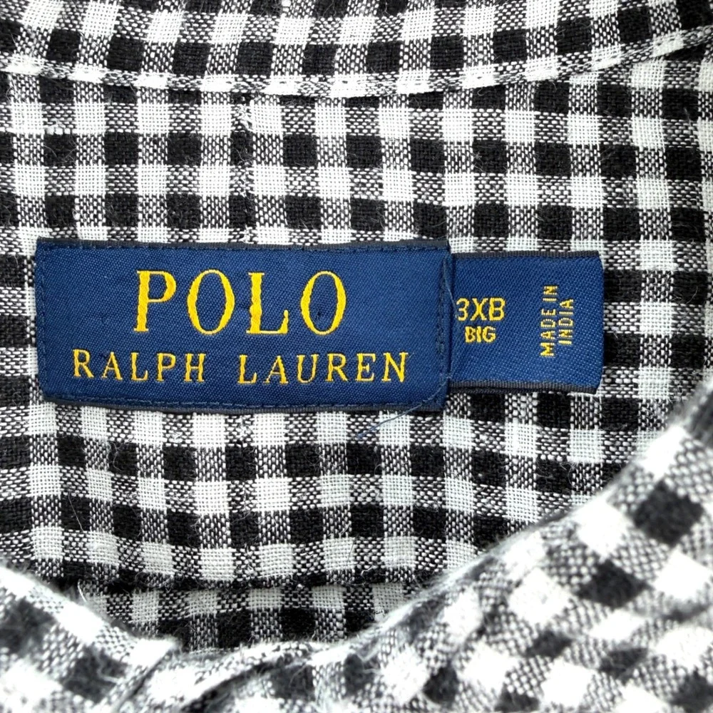 Polo Ralph Lauren Gingham Linen Shirt 3XB Big Linen Black White Preppy Style